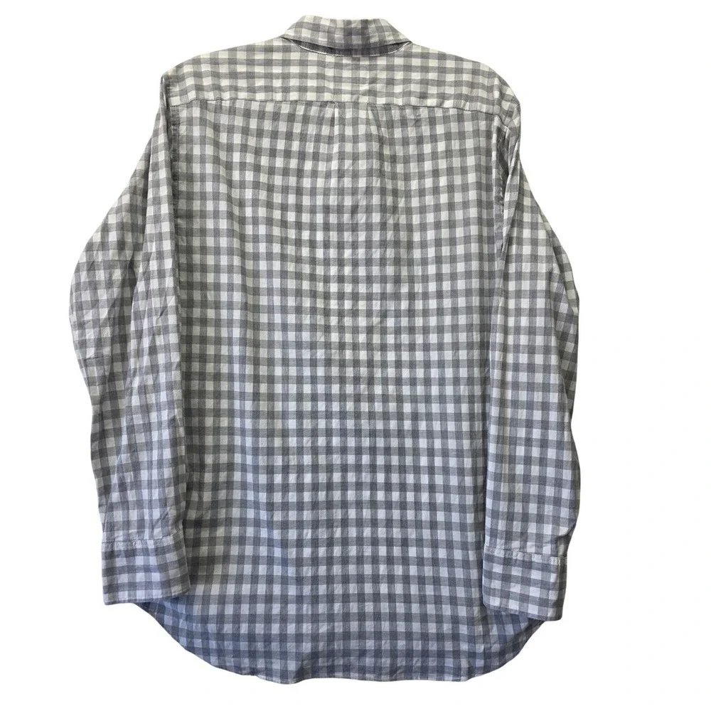 J.Crew Secret Wash Shirt Mens Medium Grey Gingham Organic Cotton Stretch Classic